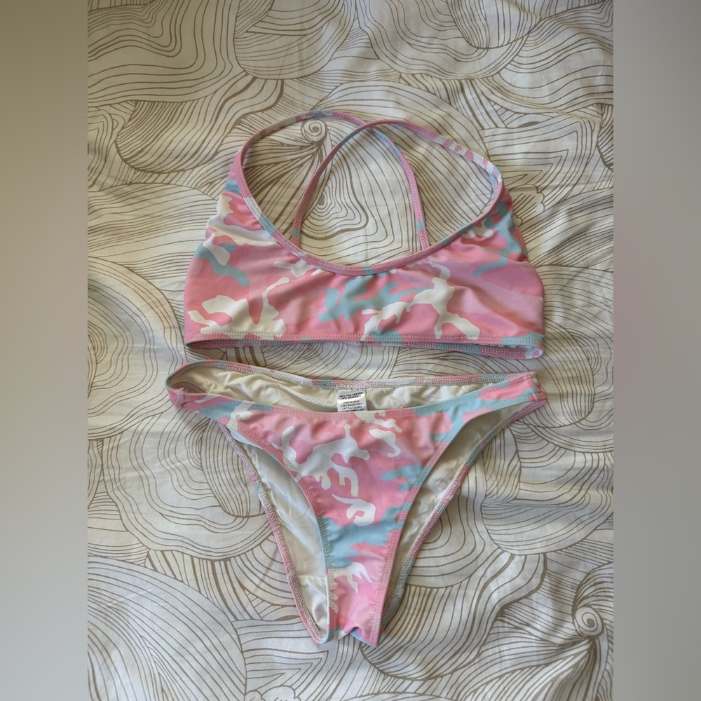 Pink and Blue Camouflage Bikini Set by Kylie Swim